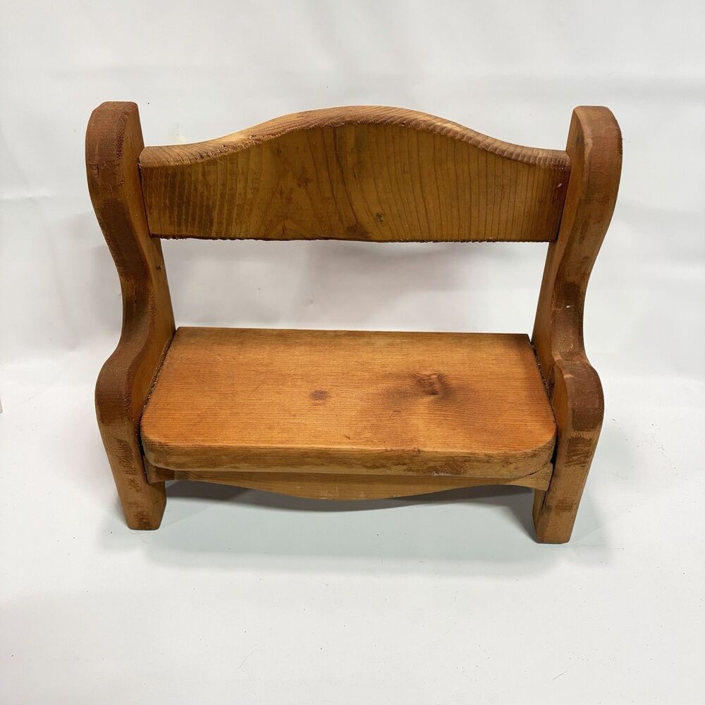 VTG Handmade USA- Solid Wood Miniature Bench Doll Display Bench Rustic Country